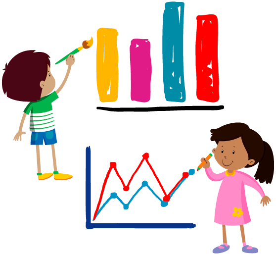 Niños pintando gráficas estadísticas