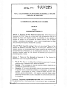 Carátula de documento que lleva como título: Ley 1753 de 2015