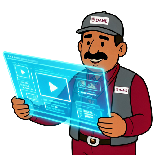 Ilustración de Omar sosteniendo en las manos un holograma azul de datos